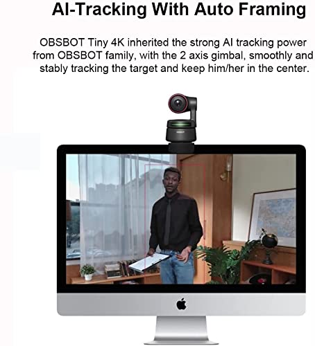 Tiny 4K AI-Powered PTZ 4K Webcam Ultra HD Auto-Frame Gesture Control HDR Webcam with 4X Zoom for Online Meeting/Online Class Video Chat Live Streaming Works with Zoom,Skype,TicTok,YouTube,etc