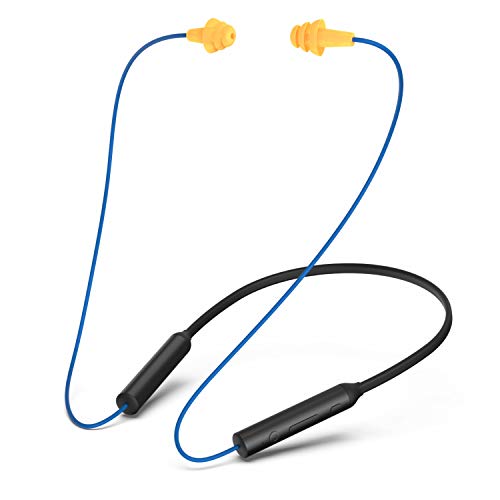 Bluetooth earplug headphones, neckband wireless earbuds earplugs-29db noise reduction isolating in-ear earplug earphones with mic and controls, IPX5 sweatproof, 16+Hour battery for work safety