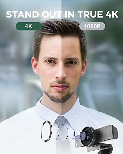 4K Webcam with AI Tracking, Auto Framing, 120 FOV, 90fps, 8X Digital Zoom, Dual AI Noise-canceling Mics, Conference Room Camera for Video Call, Remote Education,HD Live Streaming