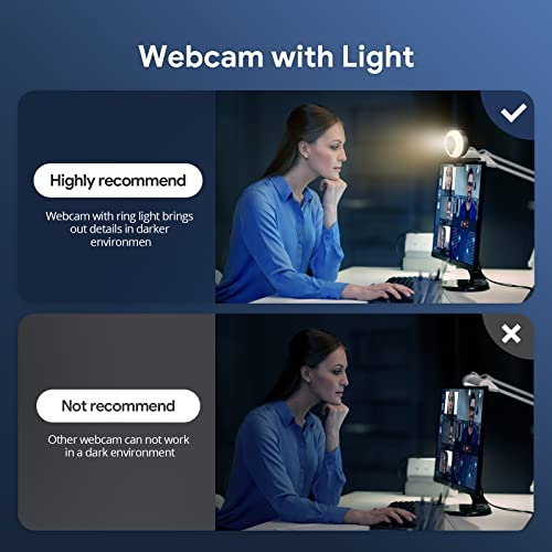 1080P Webcam with Light, D14 Auto Focus Webcam with Microphone, 2 Colors and 3-Level Brightness, Plug and Play USB Computer Camera, Streaming Web Camera for Laptop PC/Video Call/Zoom/Skype