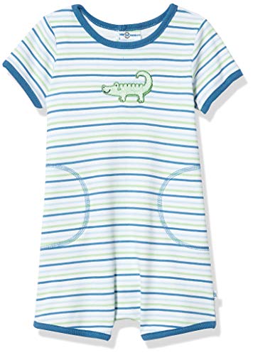 Baby Boys  Short Sleeves Romper, Blue Green White, 0-3 Months