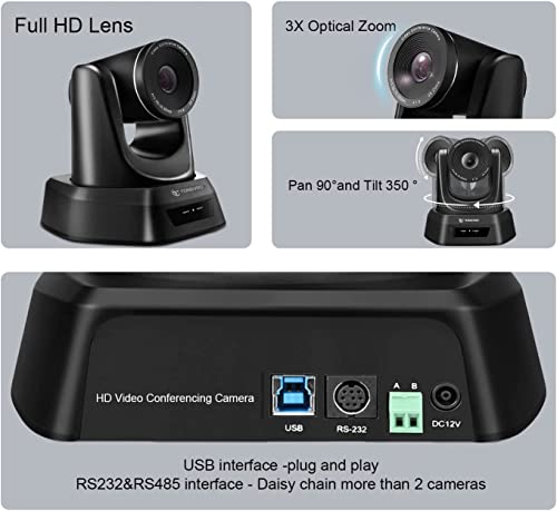 Conference Room Camera System with Microphone, 3X USB PTZ Video Camera Kit for Meeting Education Church Works with Microsoft Teams, Zoom, OBS, PC(Cam+ Mic),Easy to Use