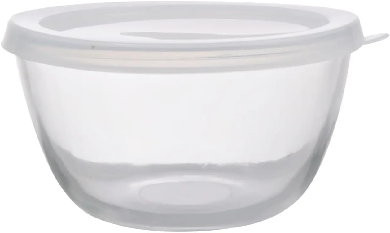 MODAIO-2-Pieces Clear Glass Storage Bowls with Plastic Lids, 5 in.