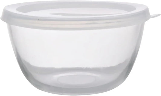 MODAIO-2-Pieces Clear Glass Storage Bowls with Plastic Lids, 5 in.