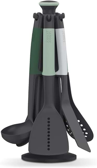 Six-piece kitchen utensil set with rotating stand