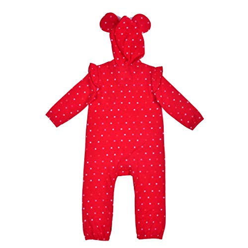 Girl's Minnie Mouse Footed Coverall Bodysuit Creeper with Hood, Red, Size 3M