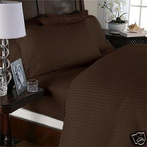 1200 Thread Count Three 3) Piece California King Size Chocolate Stripe Duvet Cover Set, 100%  Premium Hotel Quality