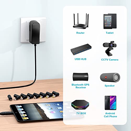 10W 5V 2A 2000mA Multi Tips Switching AC Power Adapter Replacement Power Supply Cord Charger for Tablets Webcam Routers Toys Recorder TV Box USB Hub Bluetooth Speaker and More DC 5V Devices