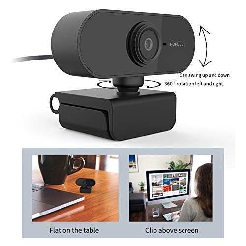 1080P Computer Camera Desktop 360 Degrees USB Camera Webcam with Microphone Free-Drive for Video Call Conference (Black)