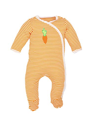 Cotton Fruit and Veggie Orange Stripe Carrot Side Snap Footie  0-3m