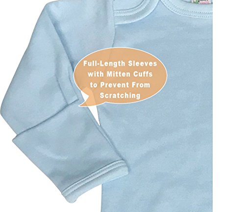 Baby Infant Blank Long Sleeve Sleeper Gown with Mitten Cuffs (Blue, 0-3 Months)