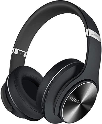 Bluetooth Headphones Over Ear, 52 Hours Playtime Wireless Headphones with 3 EQ Modes, Noise Isolating HiFi Stereo Headphones with Deep Bass, Microphone, Soft Earpads for Cellphone/PC (Black)
