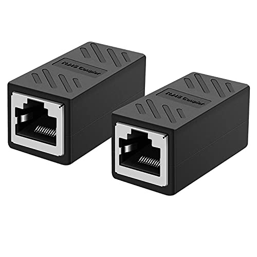 RJ45 Coupler Female to Female Ethernet Coupler 2 Pack in-Line Coupler for Cat7 Cat6 Cat5 Cat5e Ethernet Cable Extender Adapter (Black)