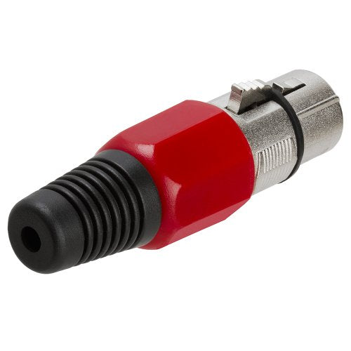 '- XLR Compact 3-Pin Female Jack Microphone Connector, MIC Speaker, Metal Audio Cable for Headset, Amplifiers, Mixers - Red/Black