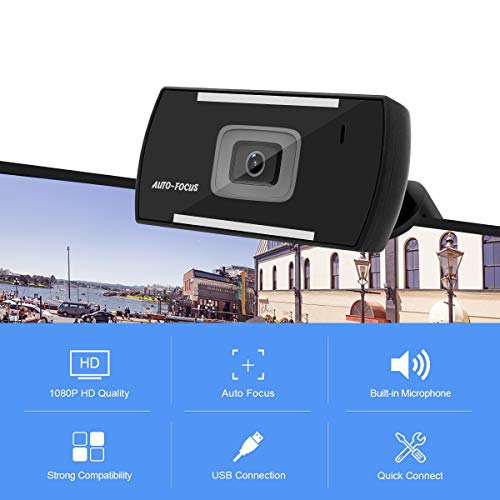 1080P Full HD Auto-Focus Webcam,Wide Angle PC Desktop USB Web Camera with Microphone for Video Conferencing,Recording and Streaming