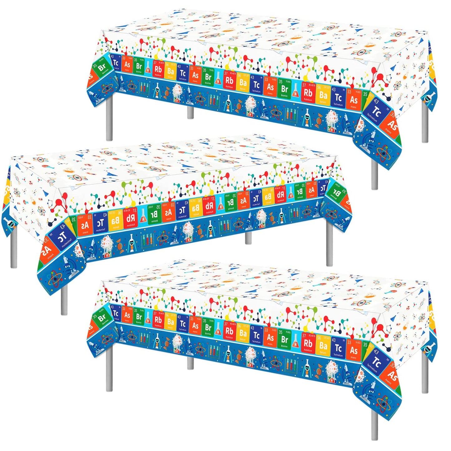 Science Lab Party Table Covers - Set of 3 Science Themed Tablecloths for Kids Little Scientist Birthday Decorations, 51 x 86 Inches - Plastic Laboratory Party Table Cloth