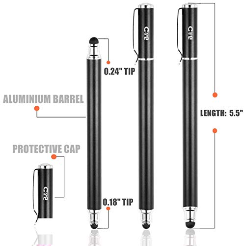 (2 Pcs)[0.18-inch Fine Tip ] Stylus Touch Screen Pens 5.5" L Perfect for Drawing Handwriting Gaming Compatiable with Apple iPad iPhone Samsung Tablets and all Other Touch Screens Come with 10 Extra Ru