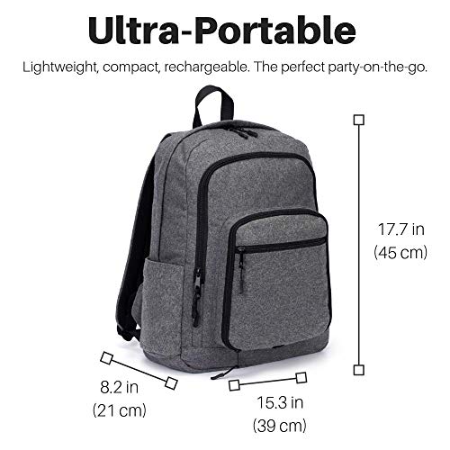 Bluetooth Speaker Backpack with 20-Watt Speakers & Subwoofer for Parties/Festivals/Beach/School. Rechargeable, Works with iPhone & Android(Gray, 2022 Edition)