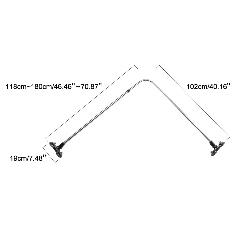 Curved Shower Curtain Rod L-Shaped Corner Bathroom Curtains Hanger Pole Decorative Extendable Bathtub Metal Showers Rail Bar, Wall Mounted or Suction Cups Install  Black