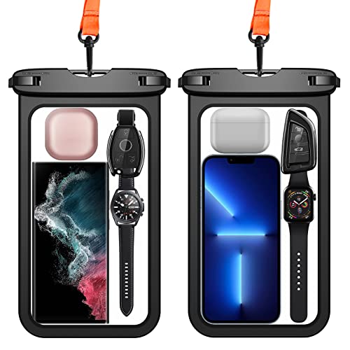 [2 Pcs] [Up to 10"] Large Waterproof Phone Pouch, IPX8 Waterproof Phone Case Bag Compatible with iPhone 14 Pro Max/13/12/11/XR/X/SE//8/7,Galaxy S22/S21,Note 20.Pixel, for Vacation Swimming-Black