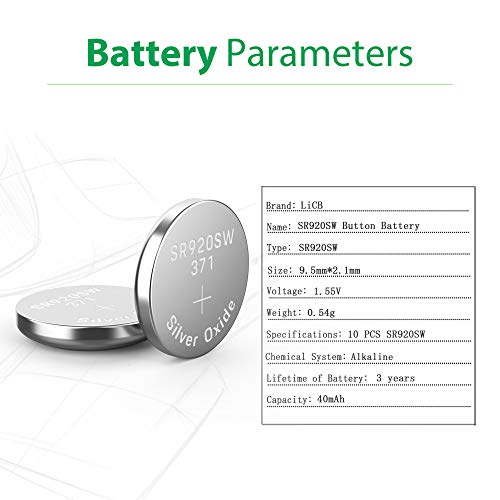10 Pack 371 SR920SW Watch Battery,Long-Lasting & Leak-Proof,High Capacity Silver Oxide 1.55V Button Cell Batteries for Watch