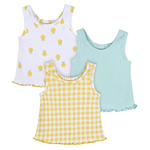 Baby Girls' 3-Pack Racer Back Tank Tops, Blue Lemons, 18 Months