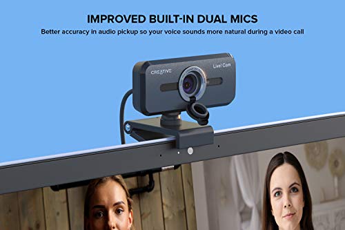 Live! Cam Sync 1080p V2 Full HD Wide-Angle USB Webcam with Auto Mute and Noise Cancellation for Video Calls, Improved Dual Built-in Mic, Privacy Lens Cap, Universal Tripod Mount