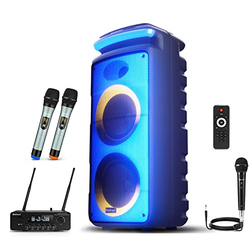 Bluetooth Karaoke Machine for Adults Kids with Wireless Microphones System,RMS 200W to 650W Peak Power,LED DJ Lights, Dual 8" Subwoofer, Party Speaker with Aux/1/4''Mic/TF Card/USB/FM/Remote
