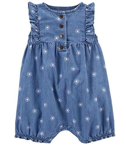 Baby Girls' Snap Up Cotton Romper (3 Months, Baby Blue Chambray)