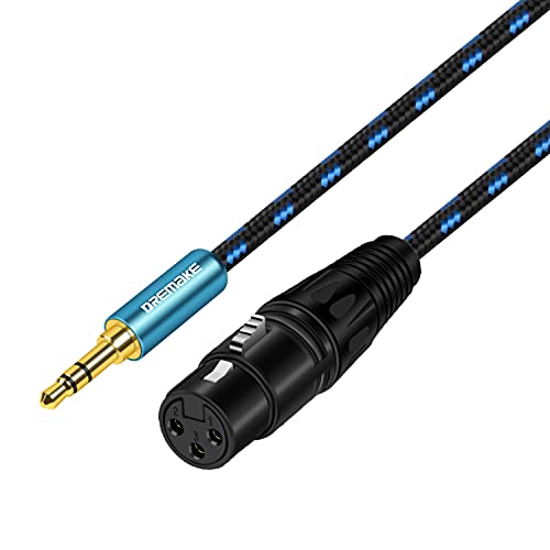 1 Feet Jack 3.5mm (1/8 Inch) to XLR Unbalanced Cable, 3-Pin XLR Female to 3.5mm Aux Mic Cord for Camcorders, DSLR Cameras, Laptops, Computer Recording Device, Speakers - Black Blue Tweed
