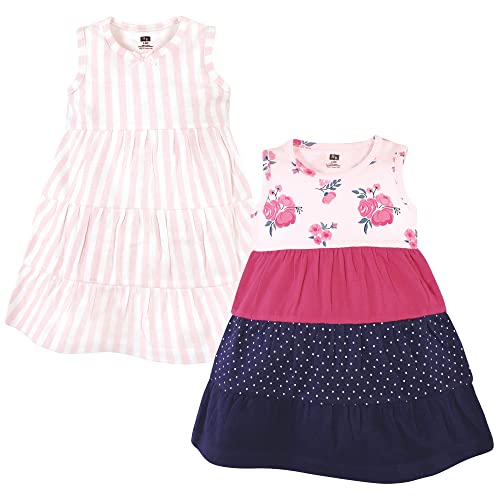 Girls Cotton Dresses, Pink Navy Floral, 3-6 Months