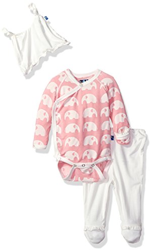Kic Kee  baby girls Essentials Ruffle Kimono   Git With Hanger Gift Set, Lotus Elephant, 0-3 Months US
