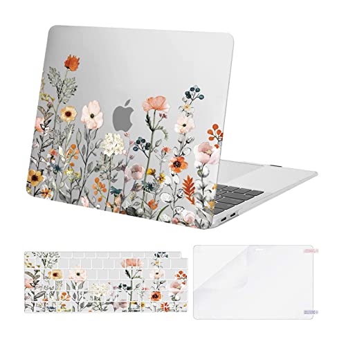 Compatible with MacBook Air 13 inch Case 2022 2021 2020 2019 2018 Release A2337 M1 A2179 A1932 Retina Display, Plastic Garden Flowers Hard Shell&Keyboard Cover&Screen Protector, Transparent