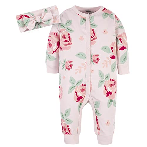 Baby Girls 2-Piece Boutique Coverall & Headband Set, Pink Rose, 12 Months