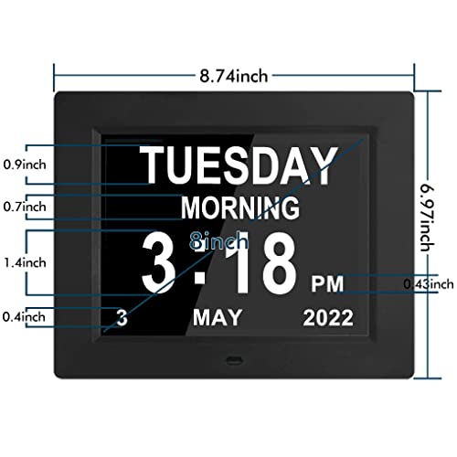 2022 Newest Version Digital Day Clocks 8 Alarms Auto-Dimming Extra Large Day and Date Calendar Dementia Clocks for Seniors Elderly Vision Impaired Memory Loss