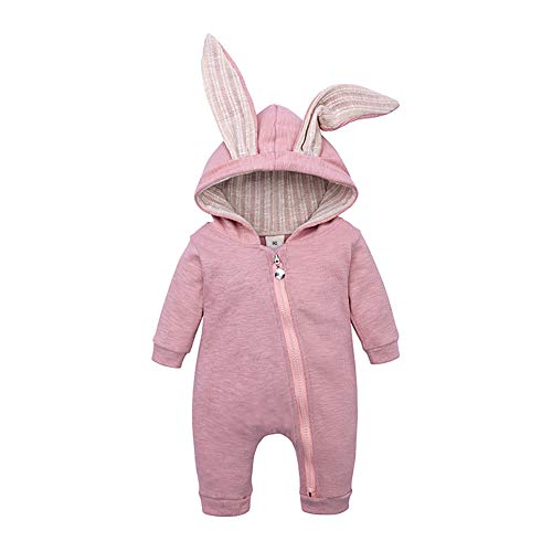 Baby Toddler Boys Clothes Unisex Cute Bunny Long Sleeves Zipper Romper Pink 0-3Months