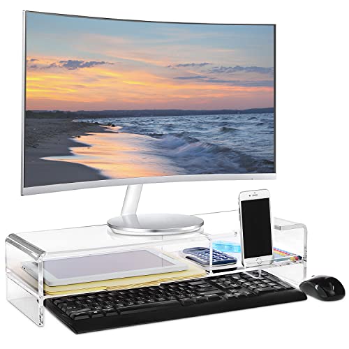 Premium Acrylic Monitor Stand, Monitor Riser/Computer Stand for Home Office Business w/Sturdy Platform, PC Desk Stand for Keyboard Storage, 20" W x 7.5" D x 4.8" H, Clear