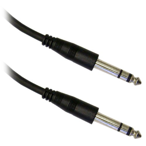 1/4 inch Stereo Audio Patch Cable, 1/4 Male to Male Nickel Plated Connectors, 24AWG, 6 feet, Black,