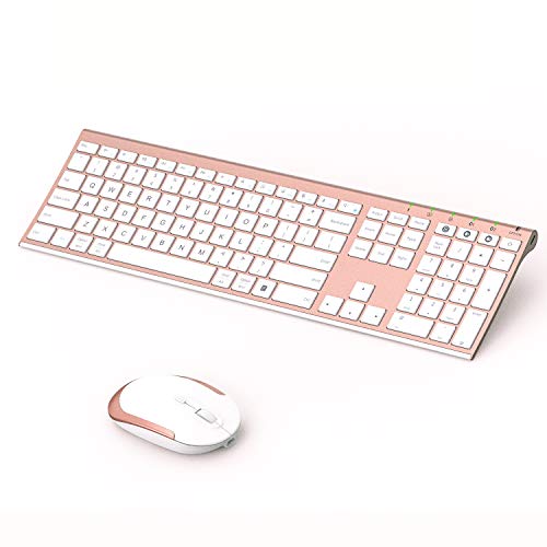 Bluetooth Keyboard and Mouse, Multi-Device Wireless Keyboard and Mouse Combo, Rechargeable Dual-Mode(Bluetooth 4.0 + USB) Keyboard Mouse, for Windows/ Mac OS/ iOS/ Android (Rose Gold)