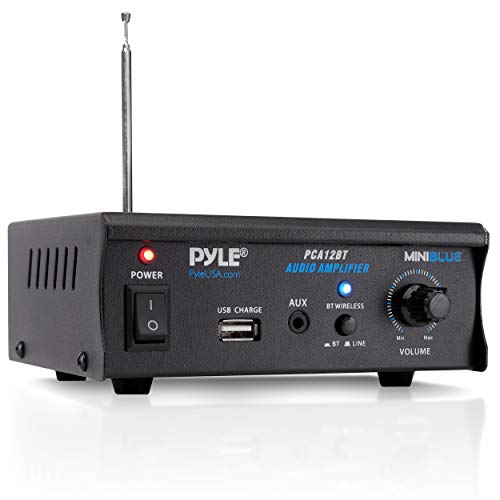 Bluetooth Stereo Amplifier - Mini Blue Series Audio Power Amplifier | Wireless Streaming | USB Charge Port | AUX (3.5mm) Jack | 2 x 25 Watt (PCA12BT)