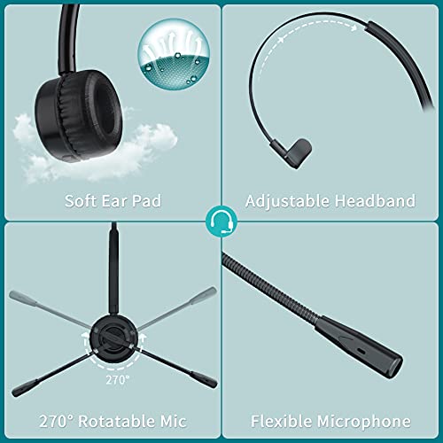 Bluetooth Headset,Trucker Bluetooth Headset with Microphone, Up to 20 Hrs Talk Time Wireless Headset with Charging Dock, Mute Function for PC, Call Center, Home Office, Skype