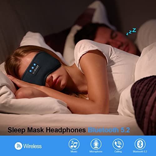 Bluetooth Sleep Eye Wireless Headphones, Sleeping Eye Cover Travel Music Headsets with Microphone Handsfree, Sleep Headphones for Side Sleepers Gift for Men Women