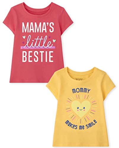 baby girls and Toddler Short Sleeve Graphic T- 2-pack T Shirt, Mama's Little Bestie/ Mommy Makes Me Smile, 18-24 Months US