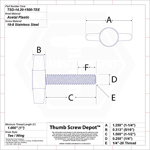1/4"-20 x 1-1/2" Stainless Steel - Black Tee Wing Plastic Knob - Standard/Coarse Thread Thumbscrew - Length: 1.500" - Proudly Built in USA - Package of (4)