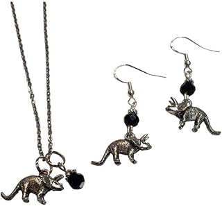 Triceratops Dinosaur Necklace and Earring Set