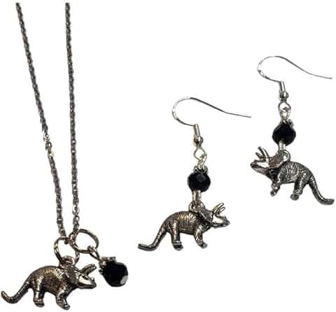 Triceratops Dinosaur Necklace and Earring Set
