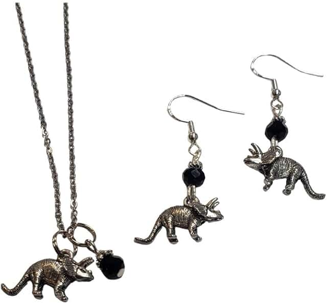 Triceratops Dinosaur Necklace and Earring Set