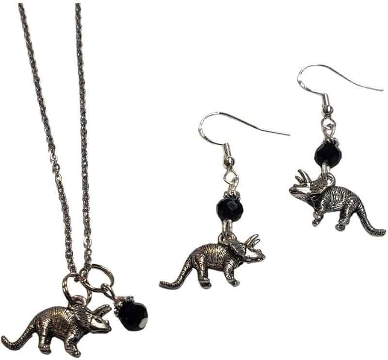 Triceratops Dinosaur Necklace and Earring Set