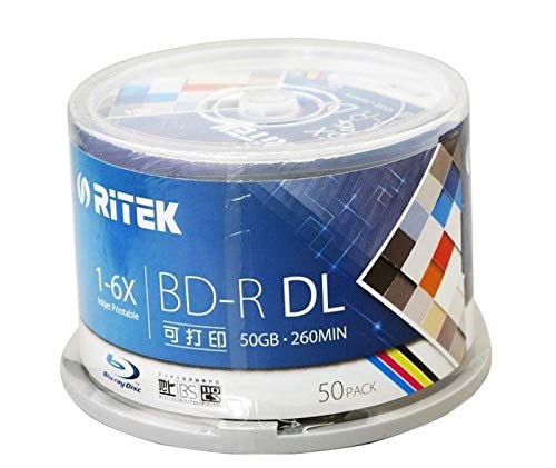 '- Cables Ritek 50 Pack/one Box A+ Quality Blank Printable Blu Ray DL 1-6x Dual Layer 50GB BD DL - (Cable Length: 50 Pcs 50GB Discs)