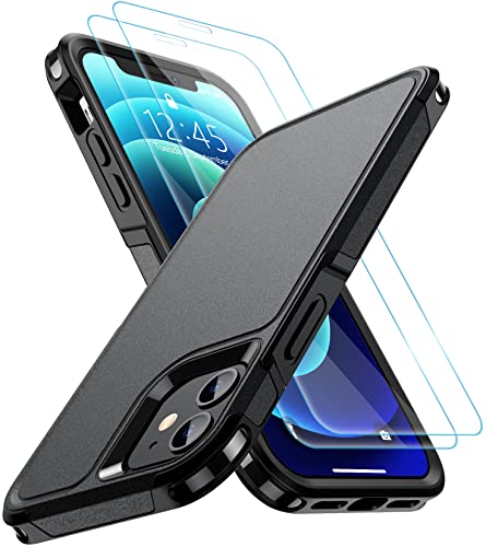 for iPhone 12 Case/iPhone 12 Pro Case, [10 FT Military Grade Drop Protection] [with 2 pcs Tempered Glass Screen Protector] Protective Cover for iPhone 12/12 Pro (Black)